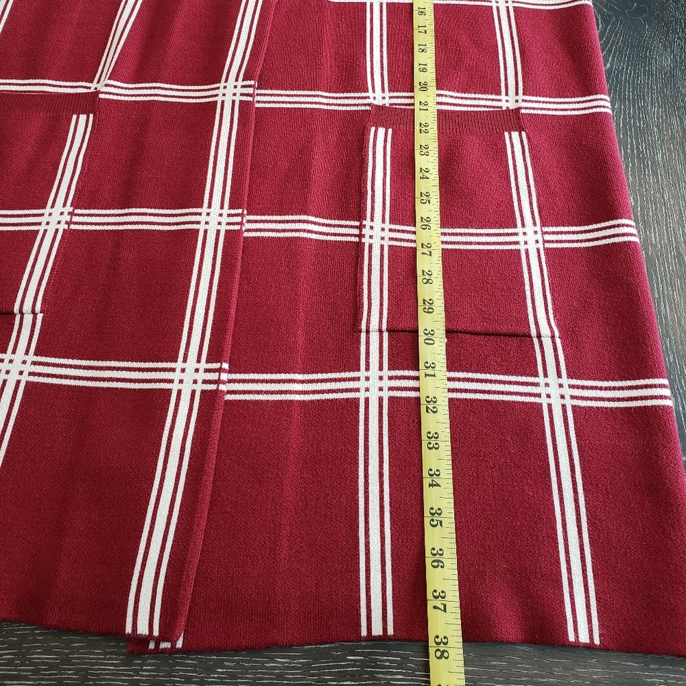 EUC Modcloth Women's Red Plaid Long Heavy Open Front Cardigan Pockets Sweater 1X - Picture 6 of 9